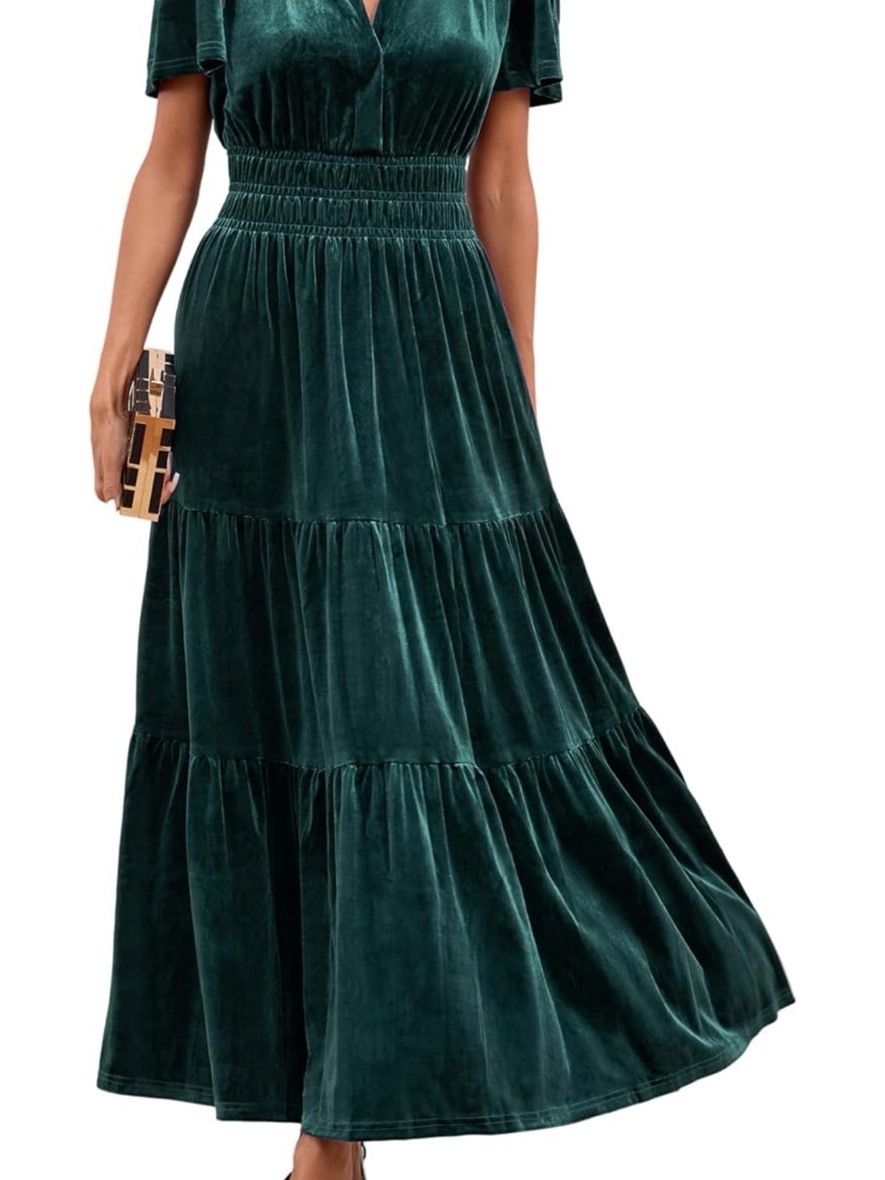 Simplee Apparel Deep Teal Velvet Tiered Maxi Dress